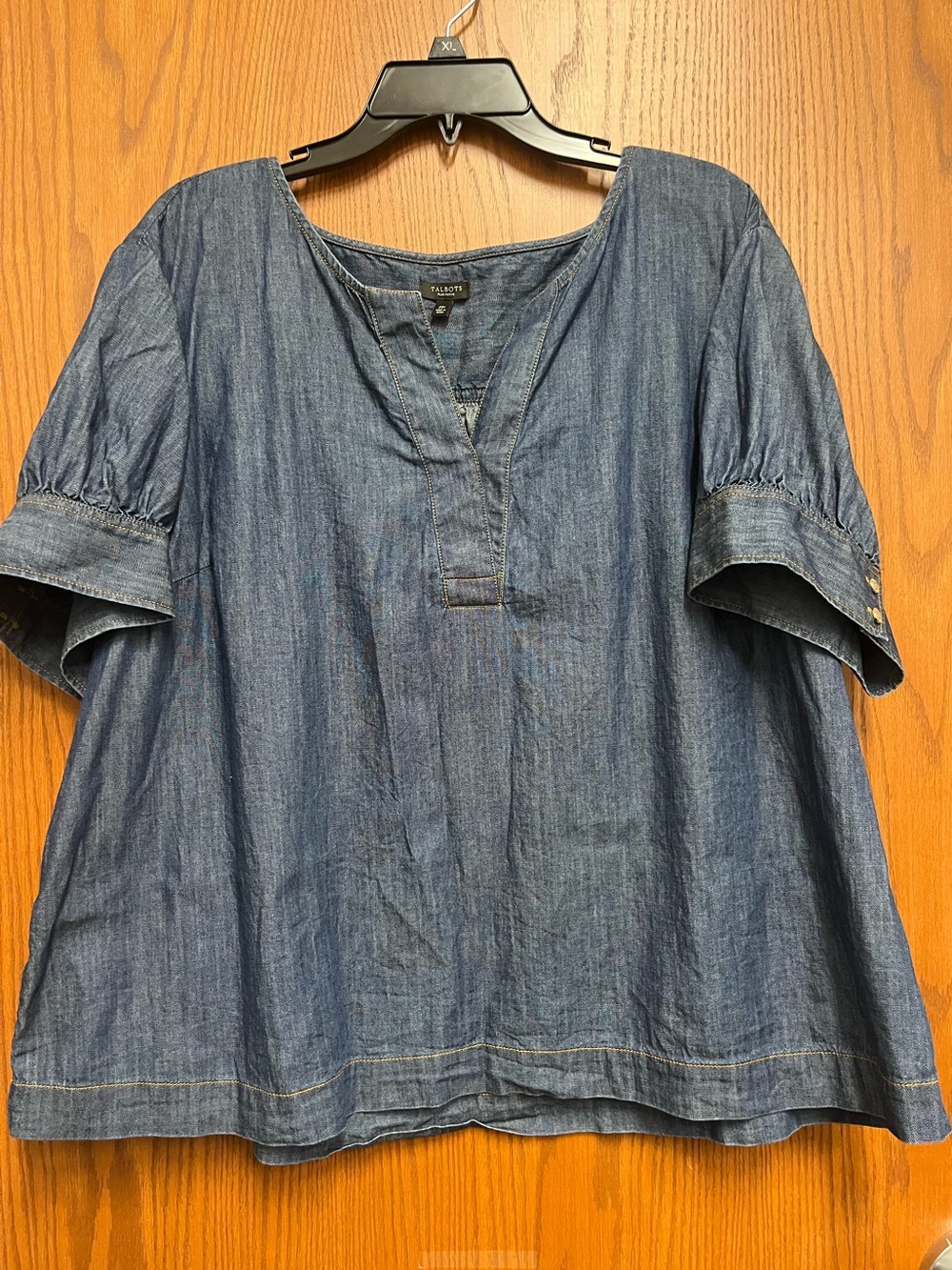 Talbots Chambray Short-Sleeve V-Neck Top - Blue 2x Petite